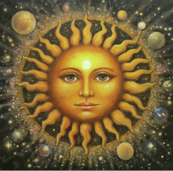 An illustration representing the Sun in Leo