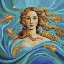 An illustration representing Venus in Pisces